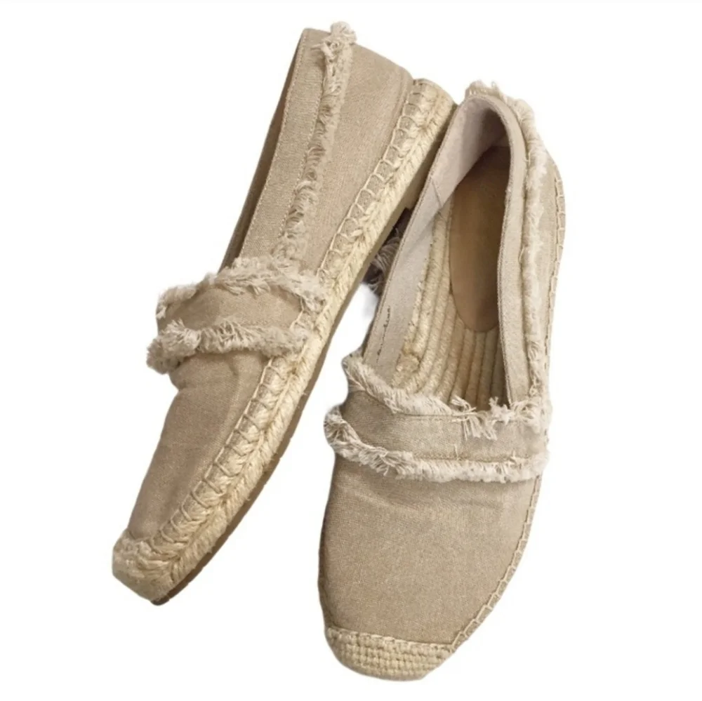 JOIE Vivienne Fringed Canvas Espadrilles Flats In Flax Size Eur 38.5 / US 8